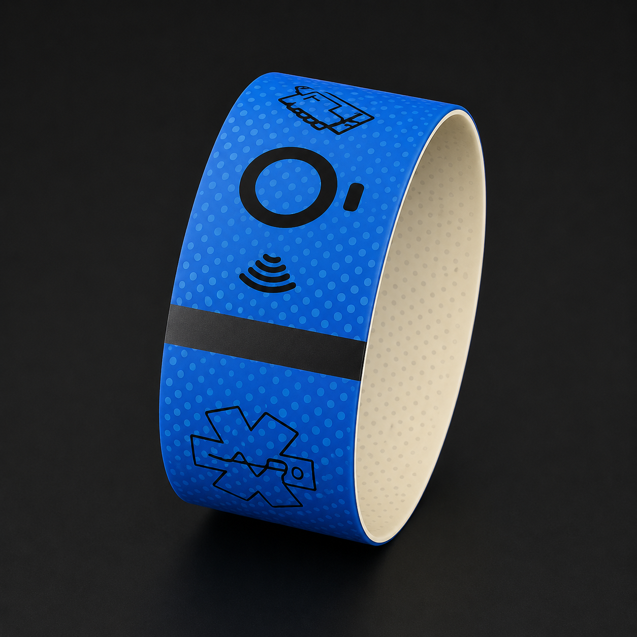 Braccialetto bluon.me & pay in versione co-branded electric blue con icone pagamento e safeguard